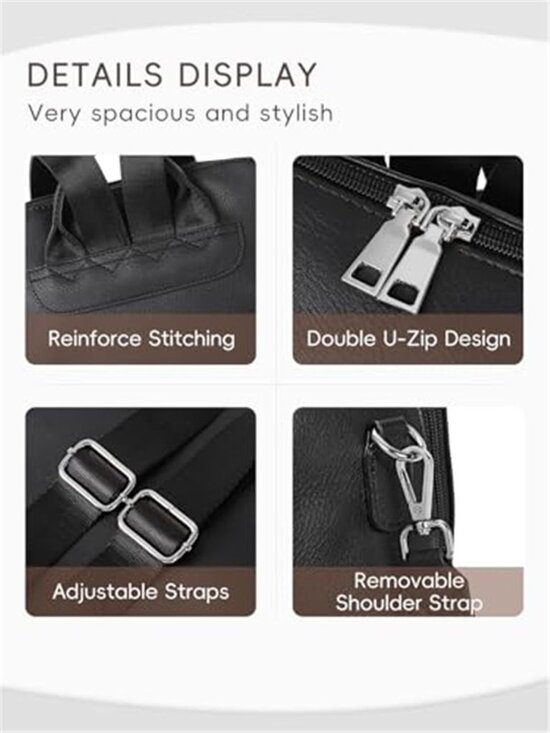 Women Black PU Leather Backpack Purse Shoulder Bag Anti Theft Travel Work Bag main image 6
